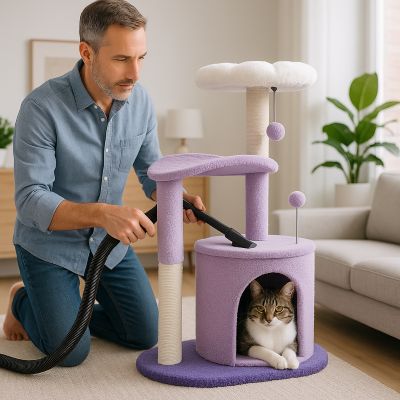 arbre a chat bois floralie avec homme