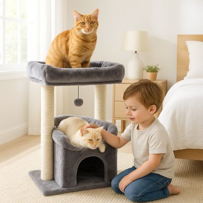 arbre a chat pas cher arcade gris avec enfant