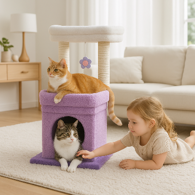 arbre a chat pas cher rondo violet avec fillette