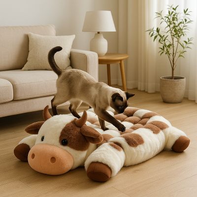 coussin chat amour vache marron avec chat siamois