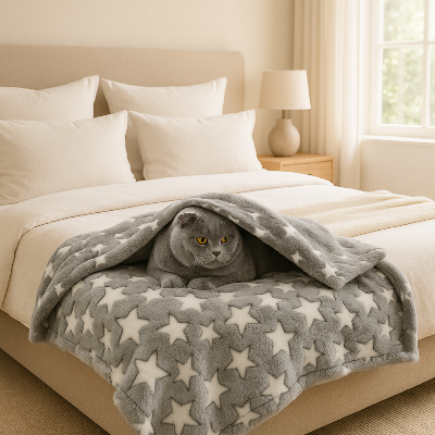 coussin chat plaid confort gris