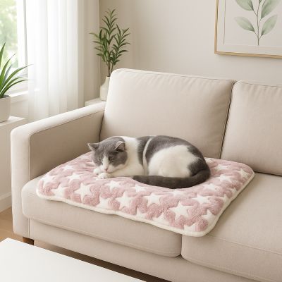 coussin chat plaid confort rose