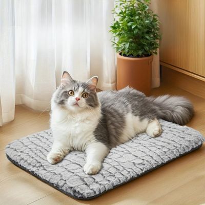 coussin chat sherpa avec chat gris