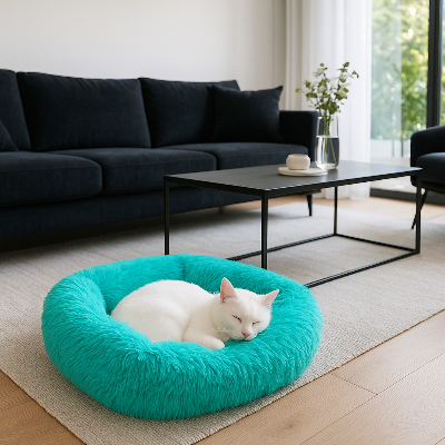 coussin chat zone confort turquoise