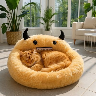 coussin pour chat diablotin jaune