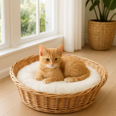 coussin pour chat douxflocon blanc dans un panier