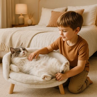 lit pour chat lounge avec enfant
