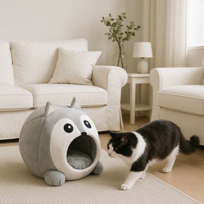 maison chat gribouille avec chat dehors
