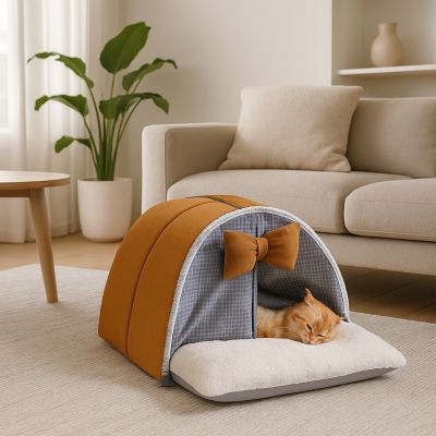 maison pour chat orientale cafe avec chat roux