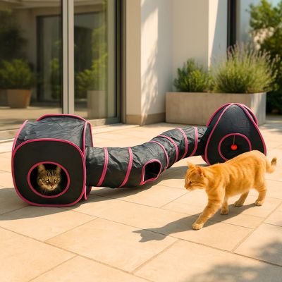 iche exterieur pour chat zigzag sur une terrasse