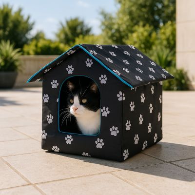 niche pour chat exterieur climax noir sur une terrasse