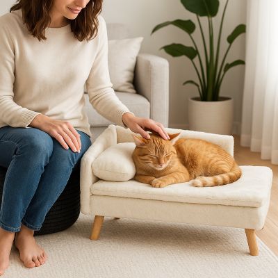 Lit pour chat elegance avec chat roux