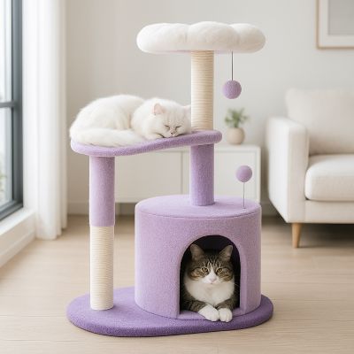 arbre a chat bois floralie avec deux chats
