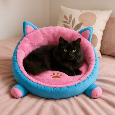 chat panier mistigri rose avec chat noir