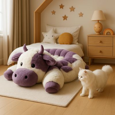 coussin chat amour vache violet avec chat blanc