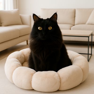 coussin pour chat cocon floral beige