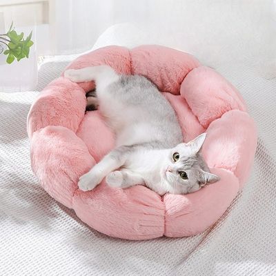 coussin pour chat cocon floral rose