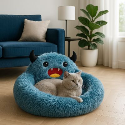coussin pour chat diablotin bleu