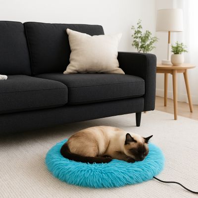 coussin pour chat douce chaleur turquoise