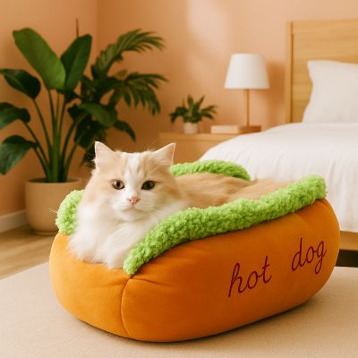 coussin pour chat hotdogmiaou dans une chambre
