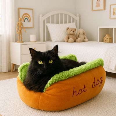coussin pour chat hotdogmiaou avec chat noir
