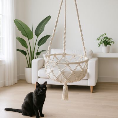 hamac chat macramiaou avec chat noir