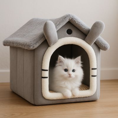 maison pour chat chaumiere format lapin gris