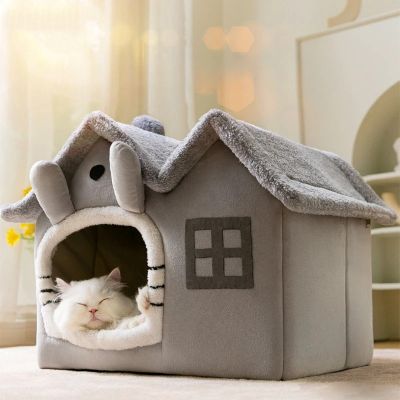 maison pour chat doubletoit grise