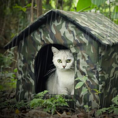 niche exterieur pour chat garden sous la pluie