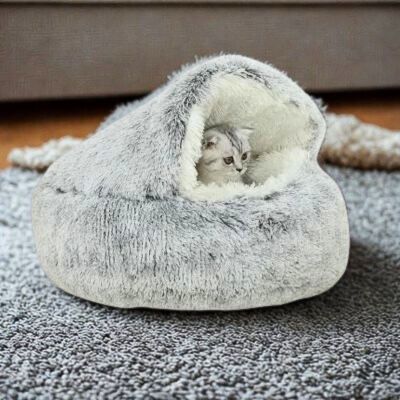 niche pour chat calinpeluche gris