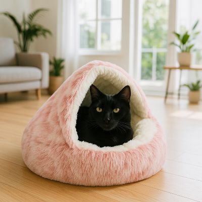 niche pour chat calinpeluche rose