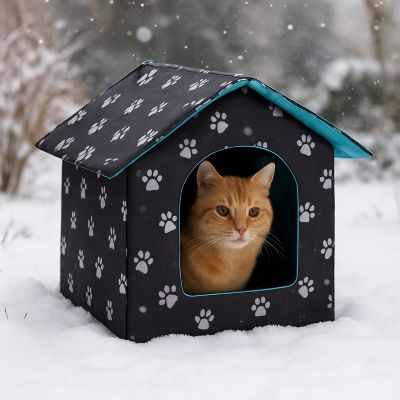 niche pour chat exterieur climax noir dans la neige