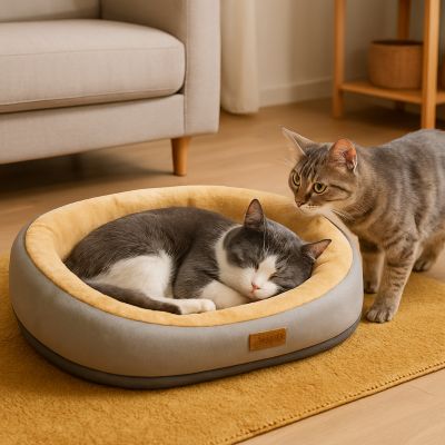 panier chat ovale gris